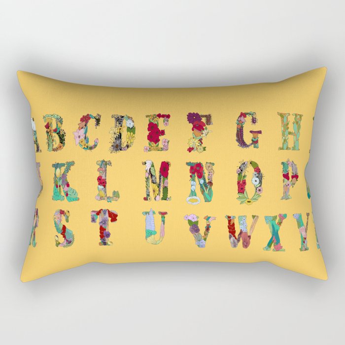 Floral Alphabet in Yellow Rectangular Pillow