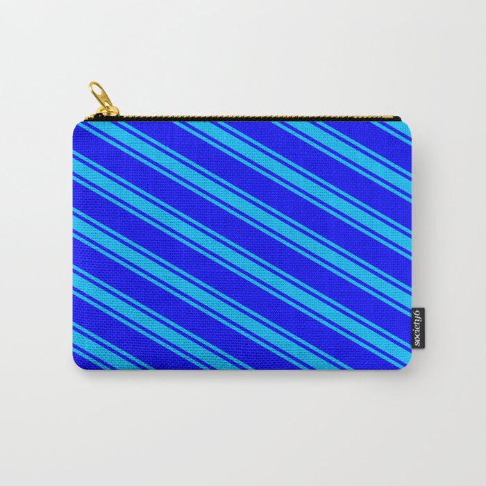 Blue & Deep Sky Blue Colored Lines/Stripes Pattern Carry-All Pouch