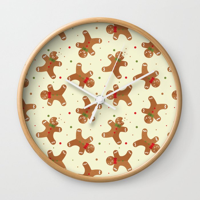Christmas Pattern Retro Gingerbread Cookie Wall Clock