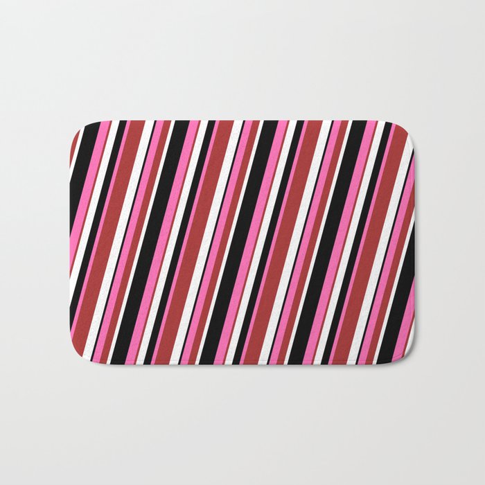 Hot Pink, Brown, White & Black Colored Lined/Striped Pattern Bath Mat