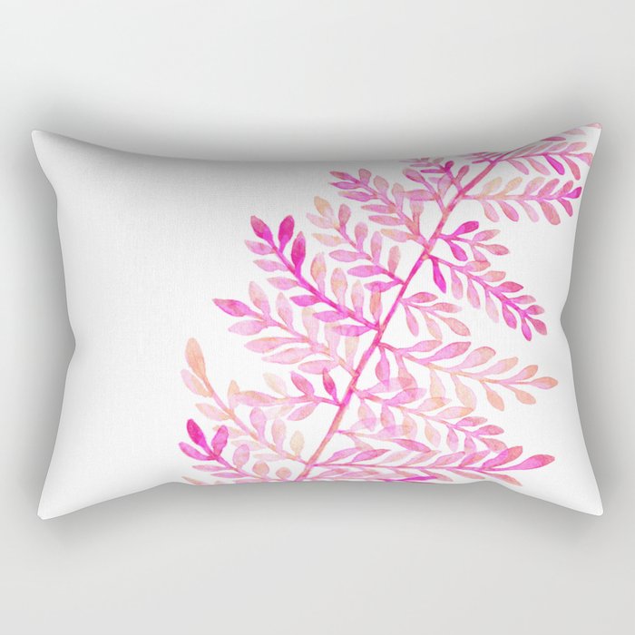 Watercolor Fern - Hot Pink Rectangular Pillow