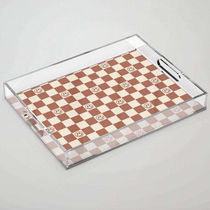 Smiley Face & Checkerboard (Milk Chocolate Colors) Acrylic Tray