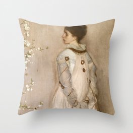 Symphony in Flesh Colour and Pink, Portrait of Mrs. Frances Leyland, 1871-1874 by James McNeill Whistler Throw Pillow