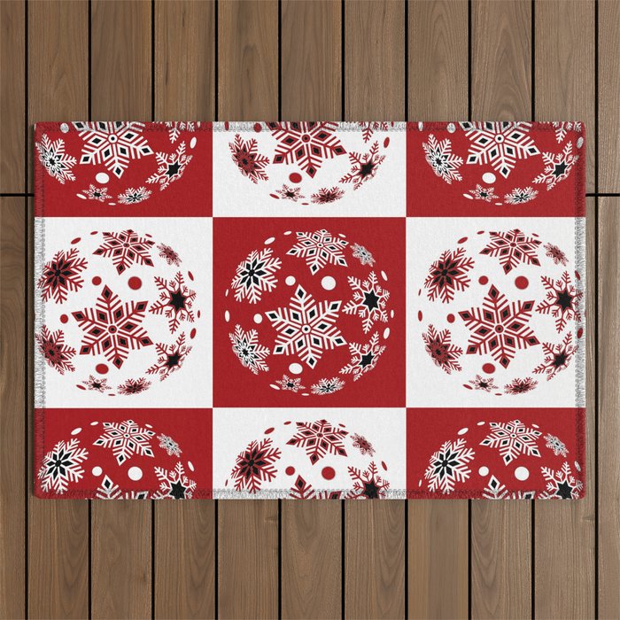 Christmas Baubles & Snow Flakes Outdoor Rug