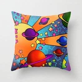 spacey groovy, peter max inspired Throw Pillow