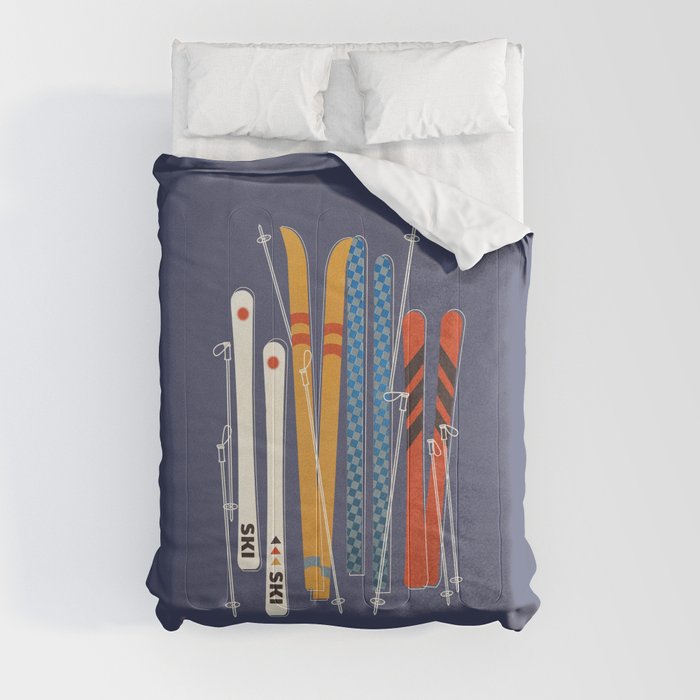 Retro Colorful Skis Comforter