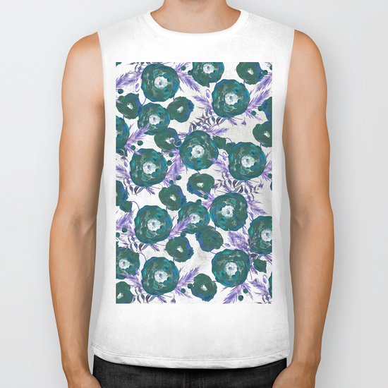 Abstract Poppy Pattern Green Biker Tank