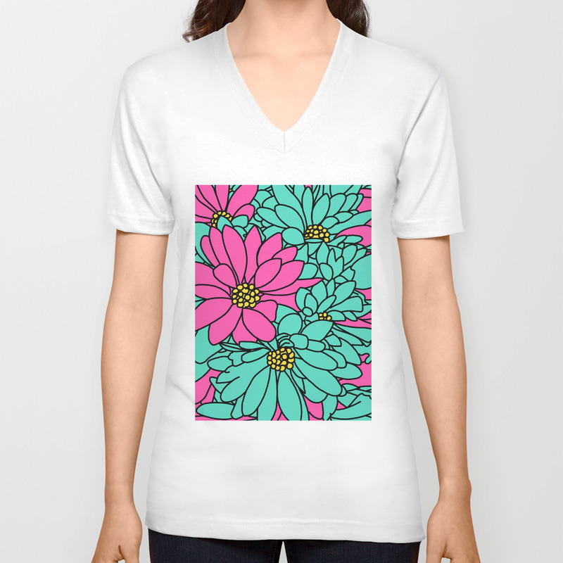 Magic Flowers Color Unisex V-Neck T-shirt by lovesigns