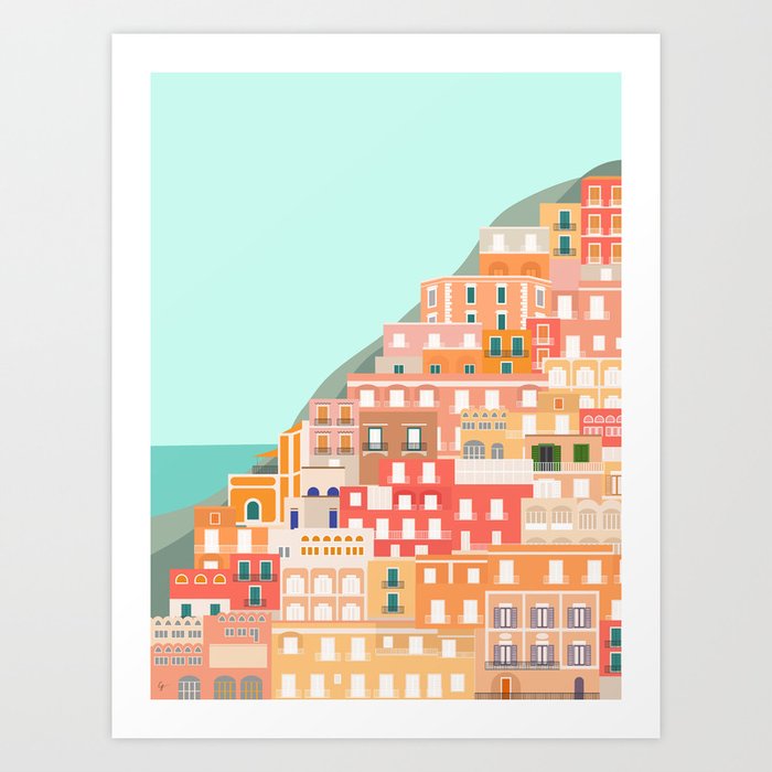 View over the Amalfi Coast, Positano, Italy Art Print