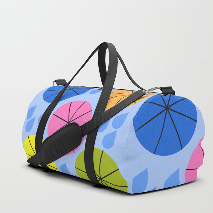 Mid-Century Modern Spring Rainy Day Colorful Blue Duffle Bag