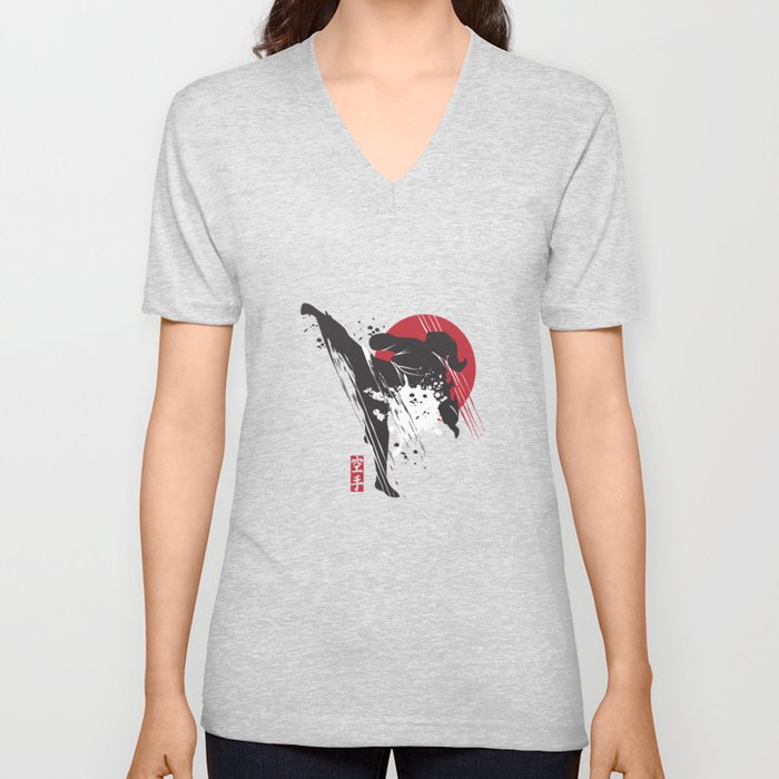 Karate Girl V Neck T Shirt