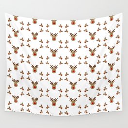 Christmas Reindeer on White Wall Tapestry