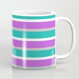 [ Thumbnail: Grey, Light Sea Green, Mint Cream, and Orchid Colored Lined Pattern Coffee Mug ]