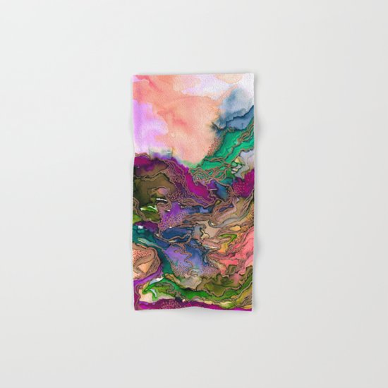 BRING ON BOHEMIA 1 Bold Rainbow Colorful Watercolor Abstract Metallic Accent Summer Peach Pink Green Hand & Bath Towel