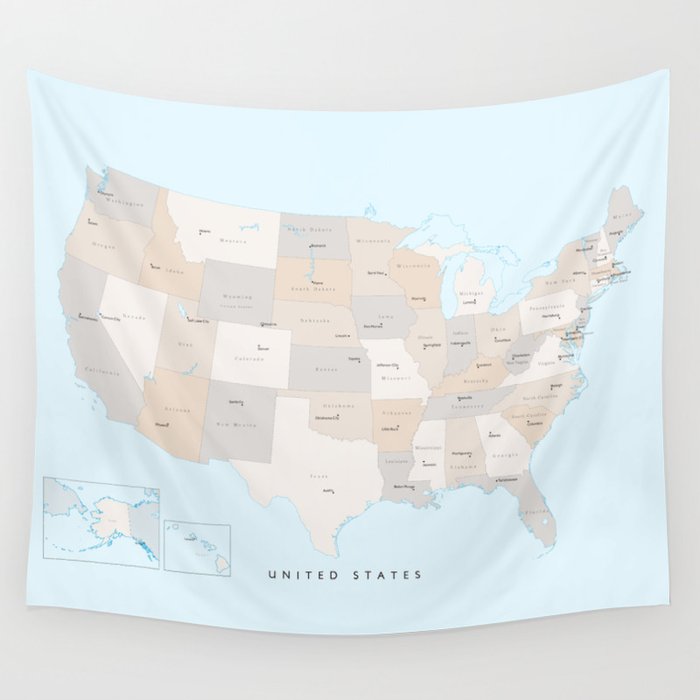 Map of the USA with states and state capitals, "Keane" Wall Tapestry