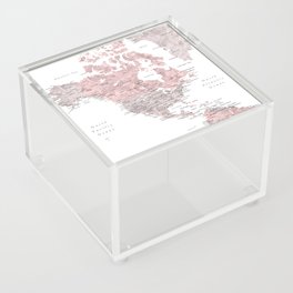 Dusty pink and grey detailed watercolor world map Acrylic Box