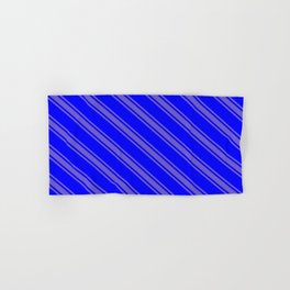 [ Thumbnail: Blue and Slate Blue Colored Striped/Lined Pattern Hand & Bath Towel ]