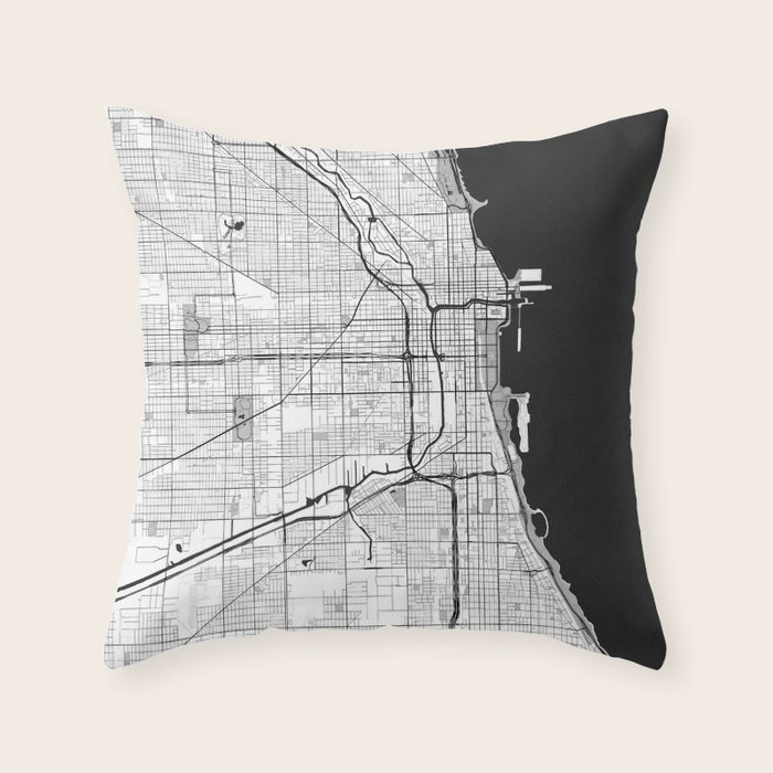 Chicago Map Gray Throw Pillow by City Art Posters Society6