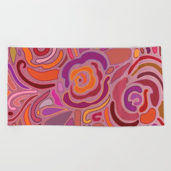Rose fragments, pink, purple and orange Beach Towel