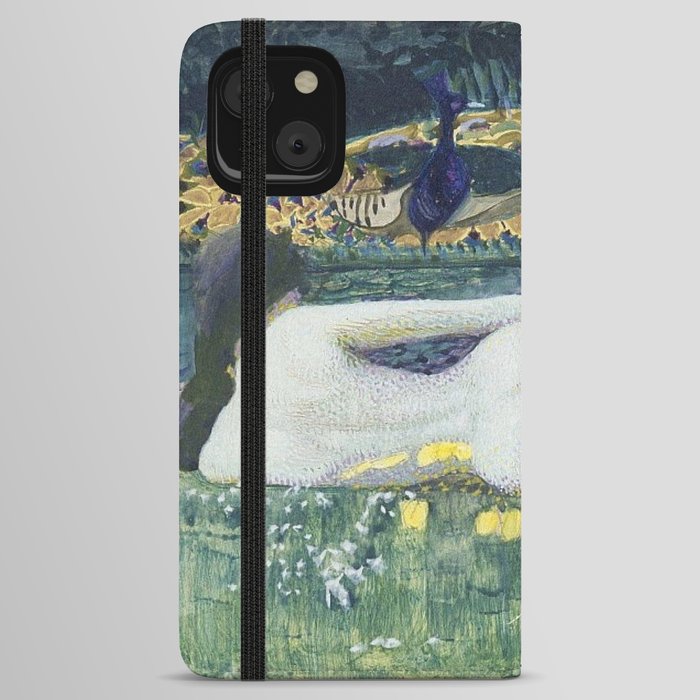 Laying Nude; river with peacocks beautiful figurative nude portrait painting by Mikhail Aleksandrovich Vrubel iPhone Wallet Case