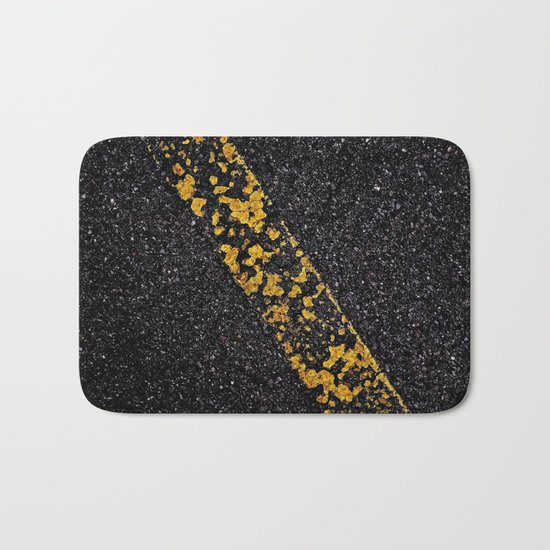 Old Yellow painted line on asphalt road Bath Mat