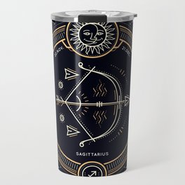 Sagittarius Zodiac Golden White on Black Background Travel Mug