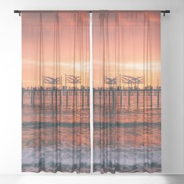 Redondo Beach Pier Sunset Sheer Curtain