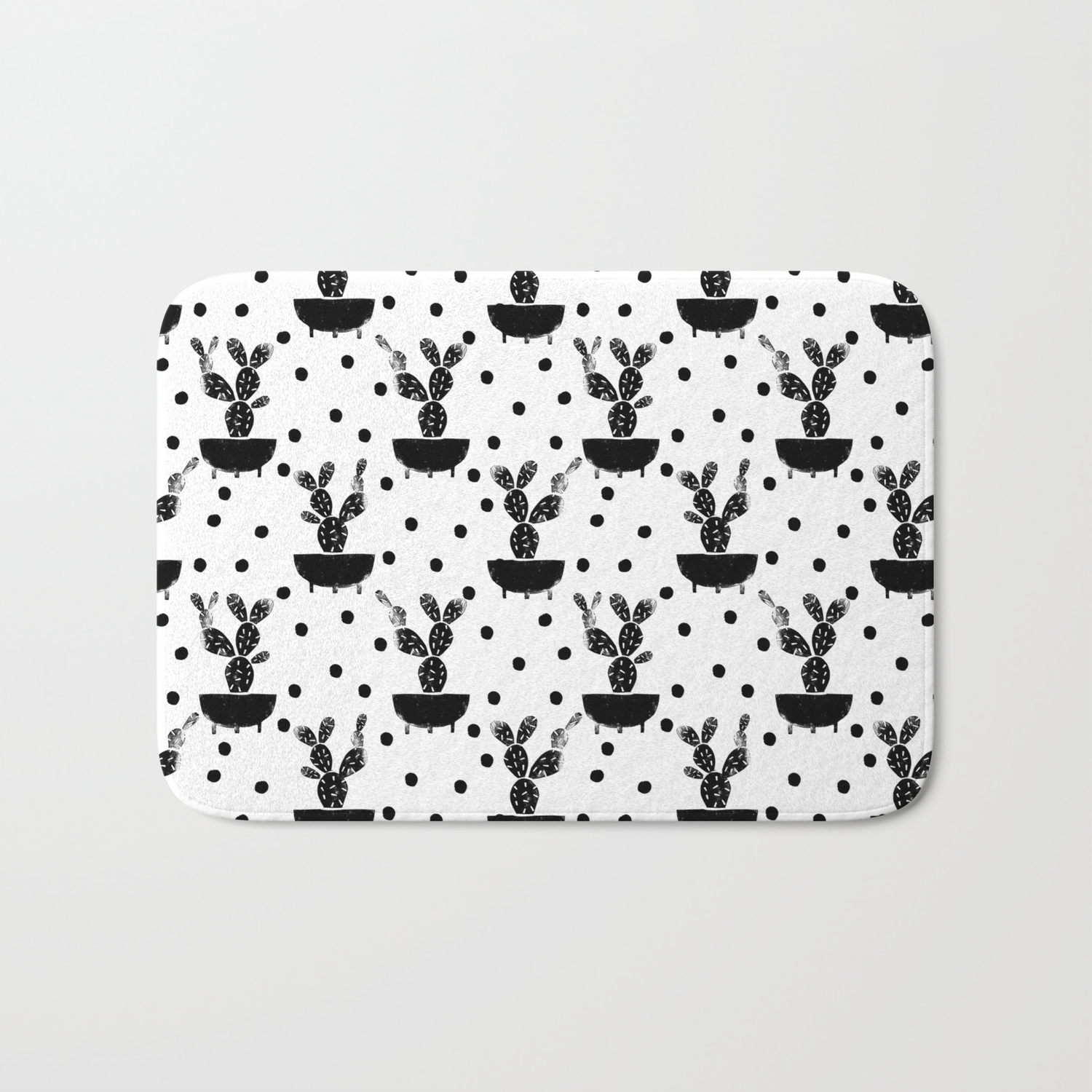 Cactus Linocut Houseplant Cute Black And White Must Have Trendy Lino Print Home Decor Dorm College Bath Mat By Monoo Society6