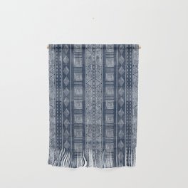 Mudcloth Navy Blue and White Vertical Tribal Pattern Wall Hanging