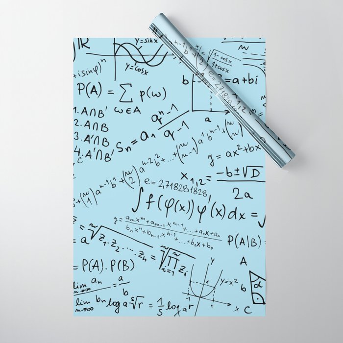 Math Geek Print, Math Equation On Blue Background Pattern Wrapping Paper