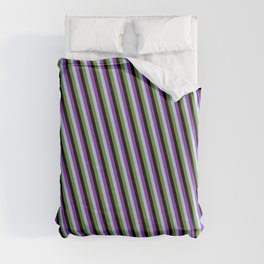 [ Thumbnail: Dark Orchid, Light Blue, Green, and Black Colored Lines Pattern Duvet Cover ]