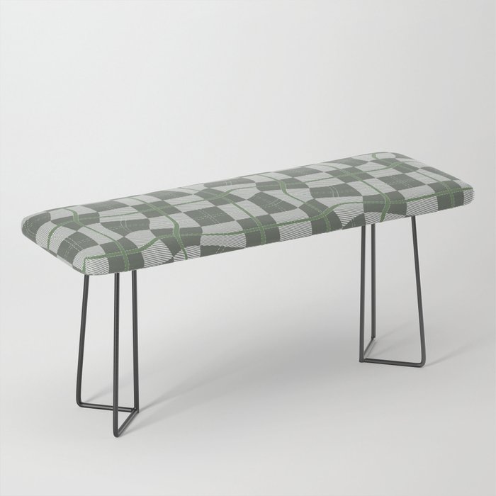 Warped Checkerboard Grid Illustration Green Gray Bench