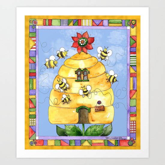 Busy Bees with Border Art Print