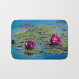 Two water lilies Bath Mat | Landscape, Lilies, Waterlily, Nature, Love, Redwaterlily, Flore, Color, Flowers, Digital 