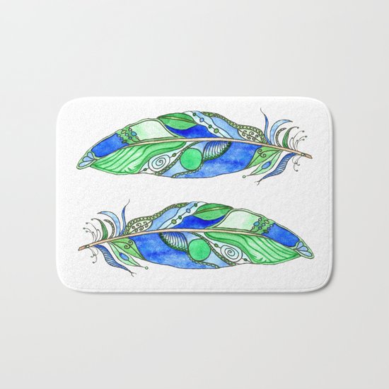 Bohemian Spirit Feathers - Blue & Green Bath Mat