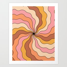 Retro 70s Happy Sun Shine Swirls Abstract Texture Art Print