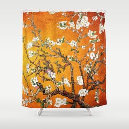 Vincent van Gogh Blossoming Almond Tree (Almond Blossoms) Orange Sky Shower Curtain