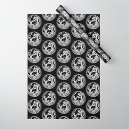 Spooky Yule Goat Illustration Circle Pattern Black Wrapping Paper