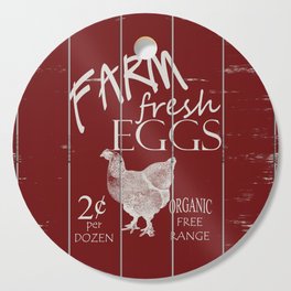 Farm Fresh Eggs Rooster Red Painted on Distressed Slatted Wood Fence Cutting Board