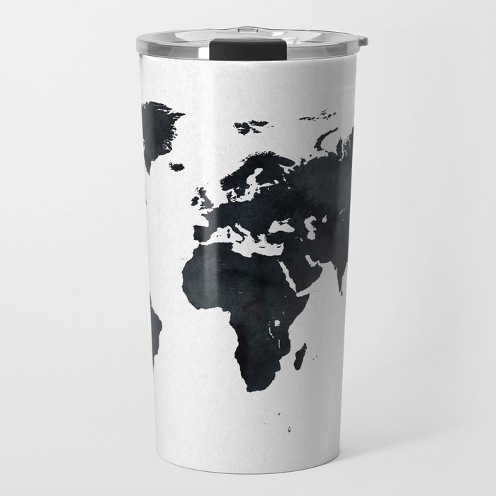 World Map in Black and White Ink on Paper Travel Mug