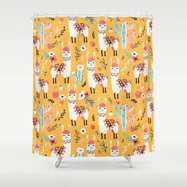 White Llama with flowers Shower Curtain