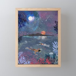 Diving in the stars Framed Mini Art Print