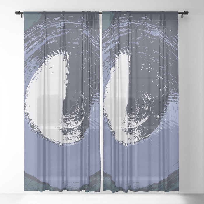 Bottle - Abstract Circle Colourful Swirl Art Design in Dark Blue  Sheer Curtain