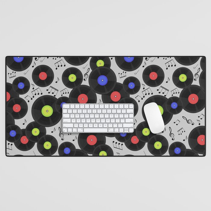 Seamless pattern with vinyl records and notes.  Desk Mat