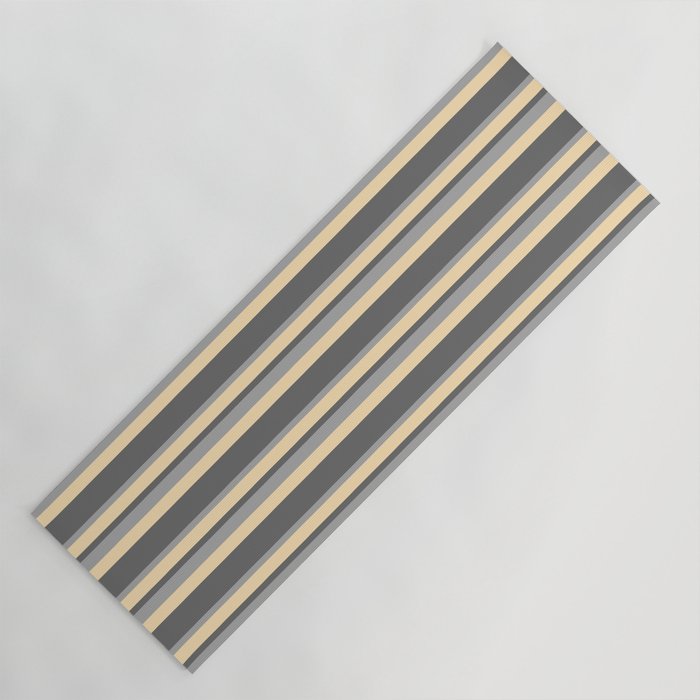 Dim Grey, Dark Grey, and Beige Colored Stripes Pattern Yoga Mat