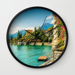 Lake Como, Italy Landscape Painting by Jeanpaul Ferro Wall Clock | Snow Capped, Landscape, Emerald, Jeanpaulferro, Emeraldlake, Lakecomo, Painting, Alps, Italianalps, Swissalps 