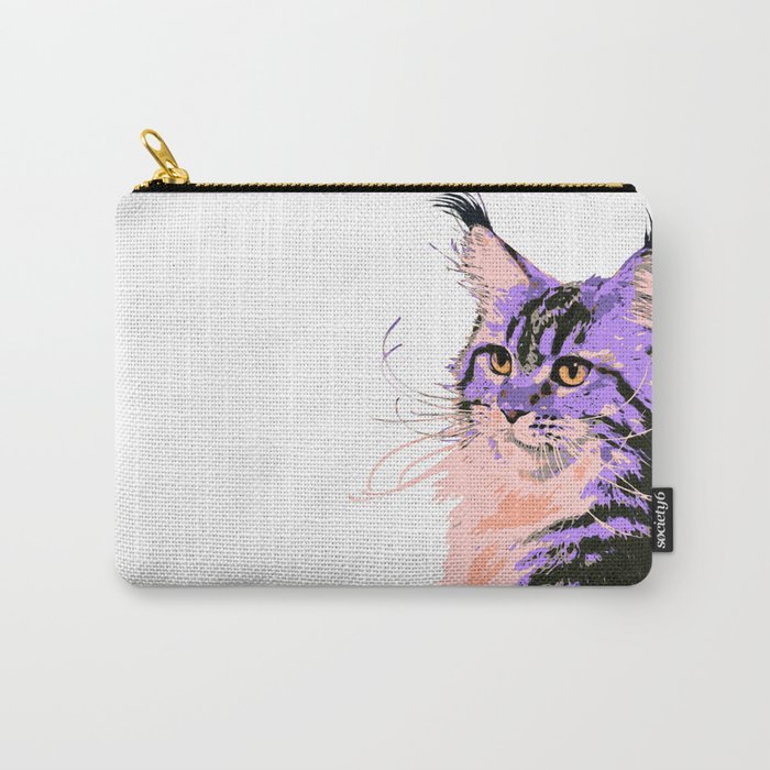 Maine Coon Cat Purple/Peach/Black Carry-All Pouch