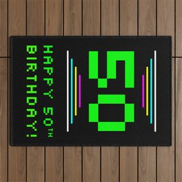 [ Thumbnail: 50th Birthday - Nerdy Geeky Pixelated 8-Bit Computing Graphics Inspired Look Outdoor Rug ]