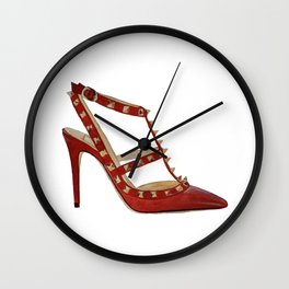 Valentino Rockstud pumps fashion illustration red gold Wall Clock