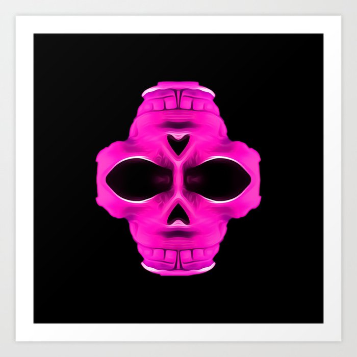Pink Psychedelic Skull Portrait With Black Background Art Print
